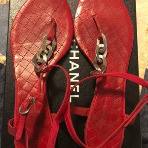 Chanel Chain Link Red Sandals size 40/9